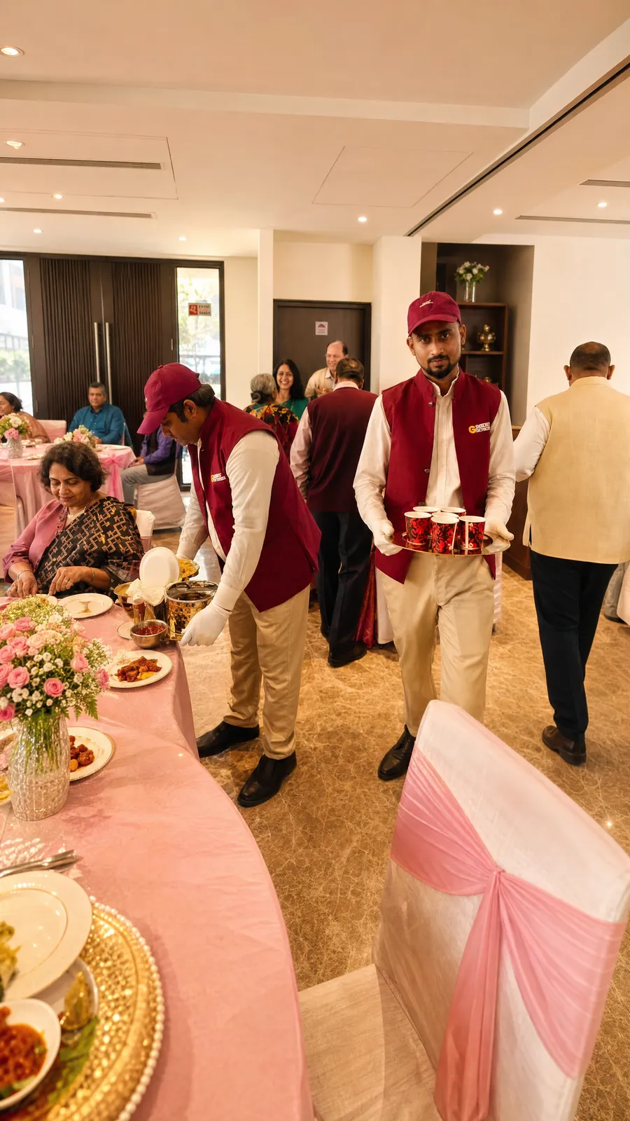 Stewards serving in maroon