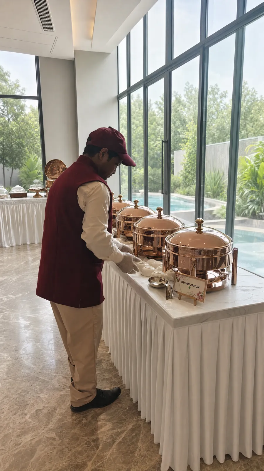 Steward setting a table