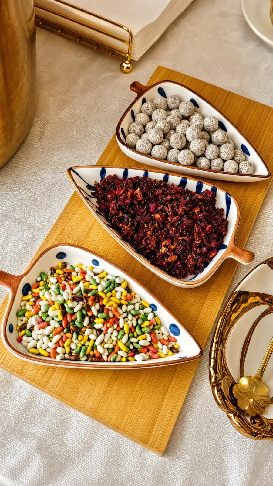 Grazing table detail in leaf bowls