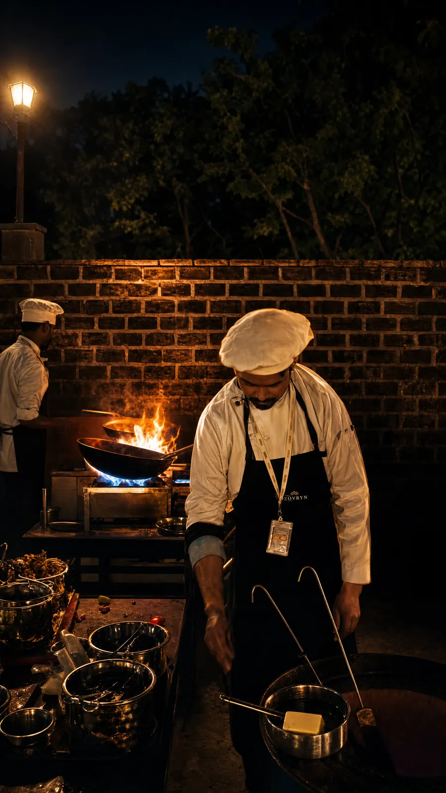 Live wok kitchen at night