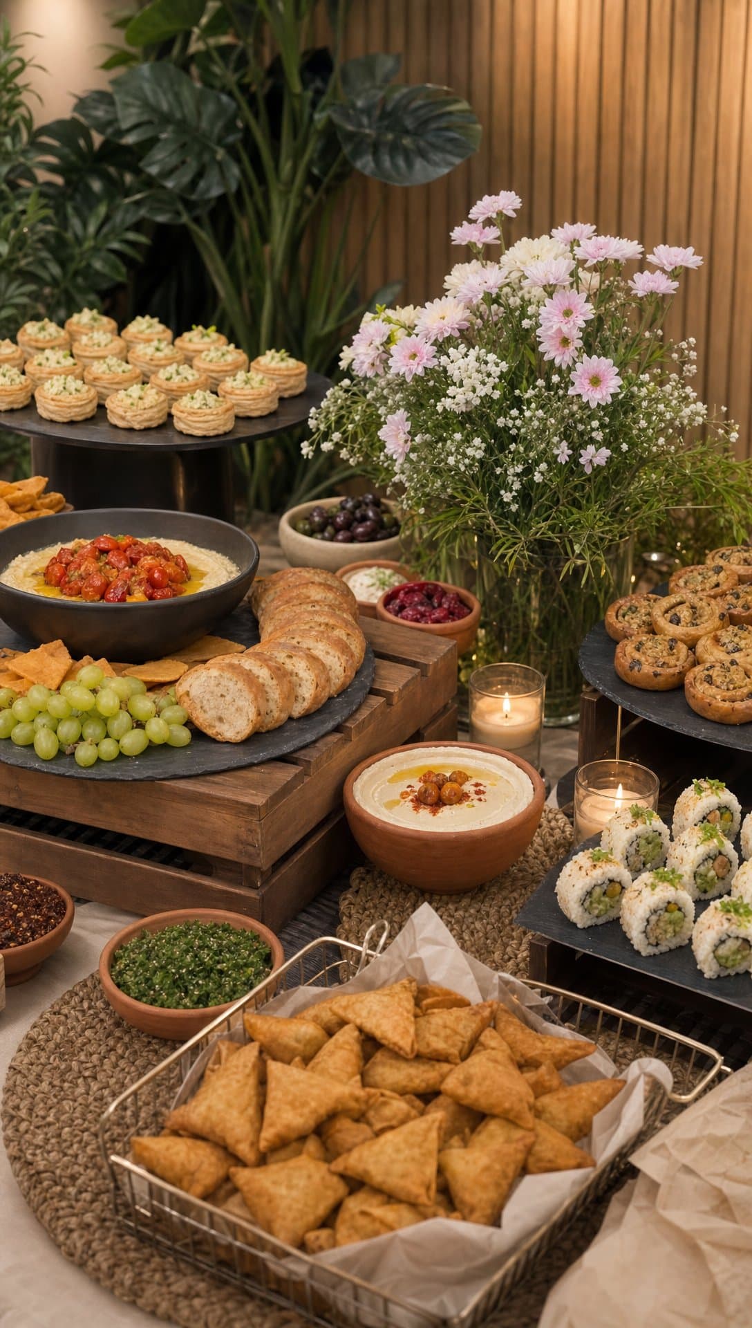 ZOVRYN grazing table detail with leaf bowls